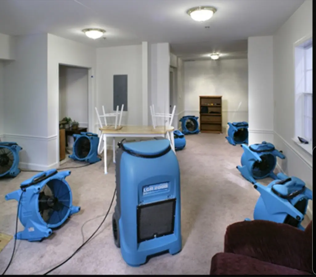 Air movers and dehumidifier setup for Water Extraction & Removal in Monson