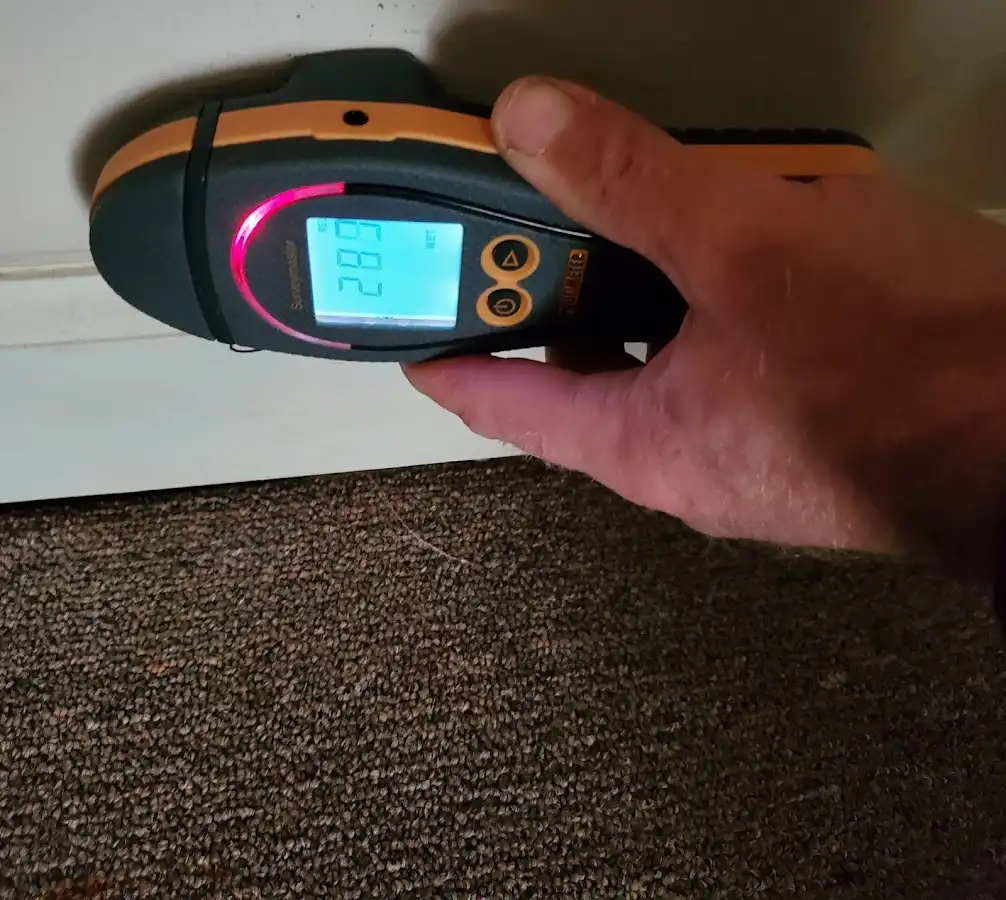 Moisture detection at baseboard during Burst Pipe Cleanup in Monson
